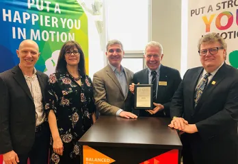 Councellor Michael Van Holst, MPP Teresa Armstrong, CEO Andrew Lockie, Chris Harding of Trillium, and Mayor Ed Holder pose at the completion of renovations.