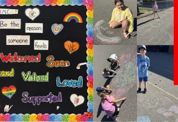 Kids drawing with sidewalk chalk