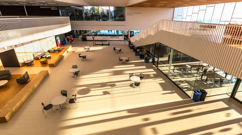 The Bostwick YMCA atrium and seating area.