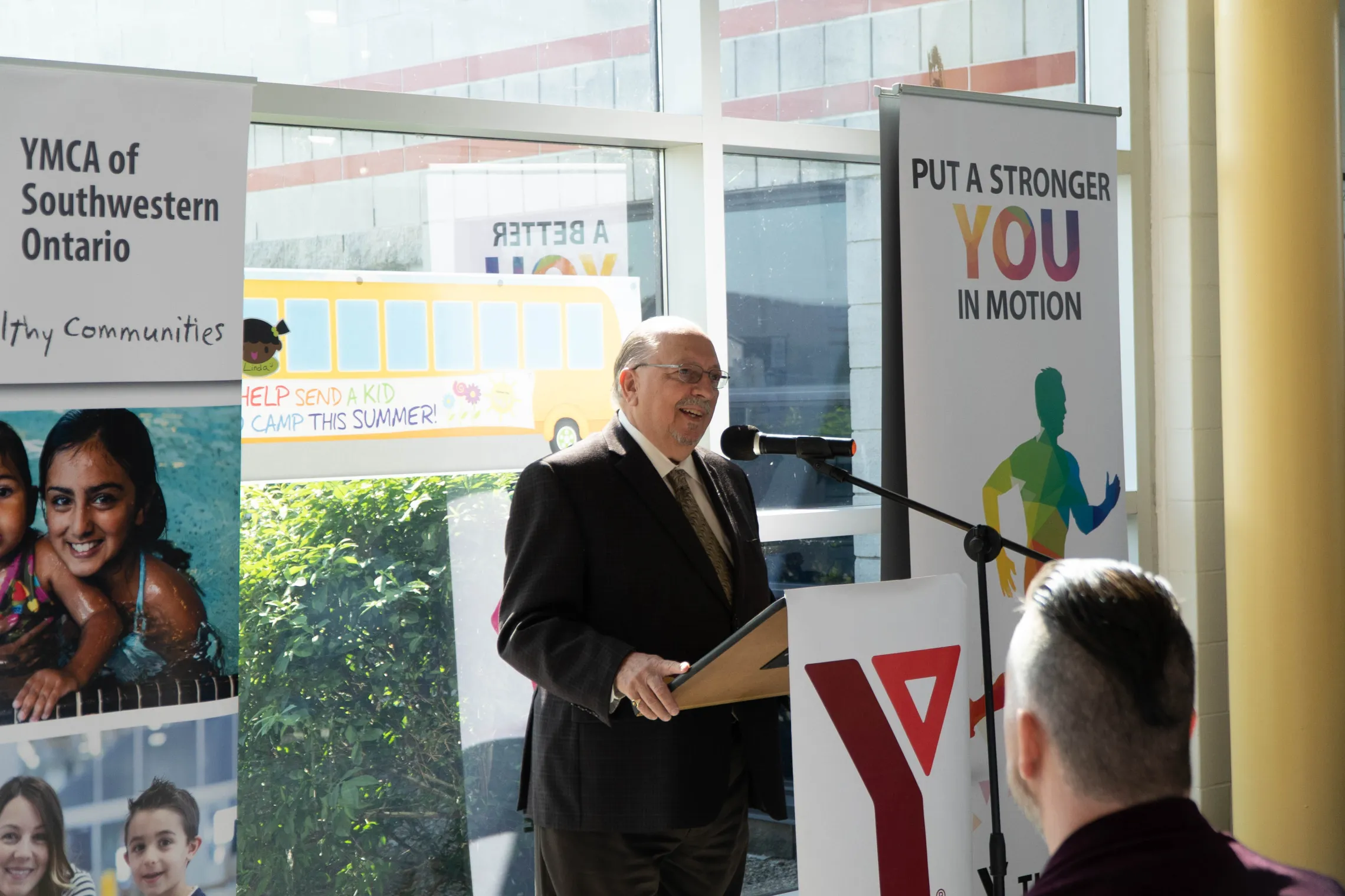 A representative of the Ontario Trillium Foundation speaks at the Jerry McCaw Family Centre.