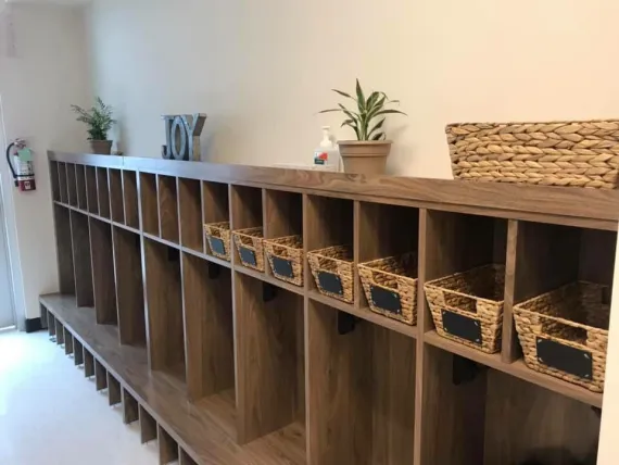 Brand new wooden kids cupboards at the Lucan child care centre.