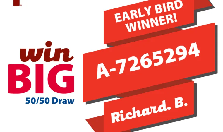 YMCA Win Big 50/50 Draw. Early Bird Winner! A-7265294 Richard B.