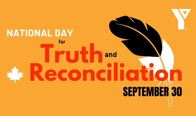 National Day for Truth and Reconciliation September 30. [Black and white feather on an orange background.]