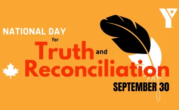 National Day for Truth and Reconciliation September 30. [Black and white feather on an orange background.]