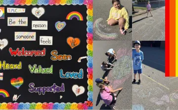 Kids drawing with sidewalk chalk